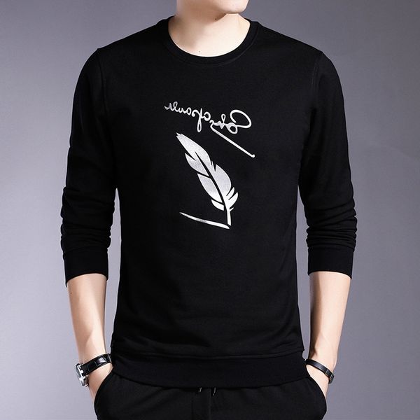 

detailed spring and hengyuan t-shirt long sve round ne thin loose leisure trend sweater men's autumn coat, Black