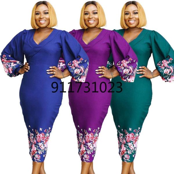 

ethnic clothing african dresses for women 2021 summer v-neck printing polyester dress clothes, Red