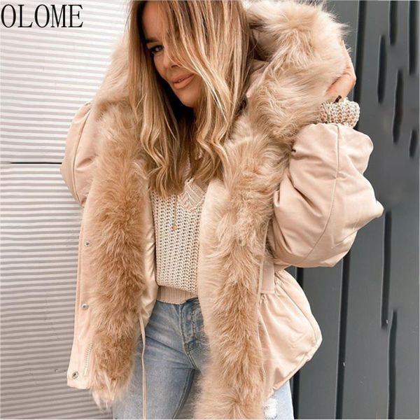 

women's down & parkas olome waterproof parka real fur coat natural collar hood thick warm outerwear streetwear winter jacket women plus, Black