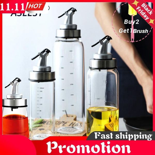 

olive oil dispenser bottles sauce vinegar seasoning glass container kitchen storage cooking tools accessories with degree scale & jars