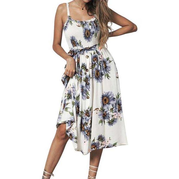 

spaghetti strap backless slash neck sleeveless off shoulder dress women floral print bandage folds streetwear dresses 210608, Black;gray