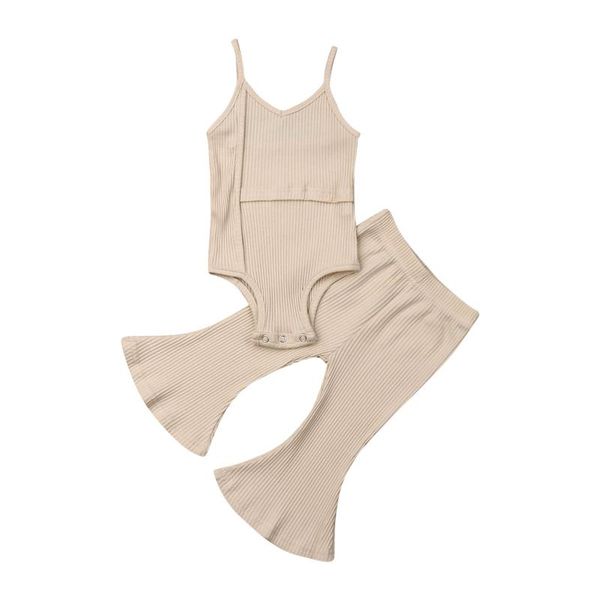 

clothing sets 0-3y infant baby girls clothes solid sleeveless romper long flare pants 4 colors outfits, White