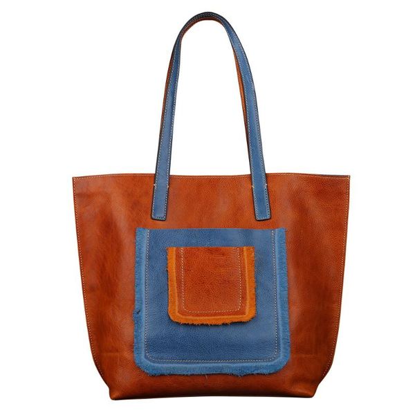 

evening bags leather handbag retro layer cowhide original brand women's shoulder bag women casual tote ladies color matching