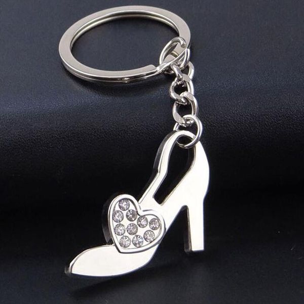 

keychains novelty high heel metal crystal shoe keyrings key chain keyring, Silver