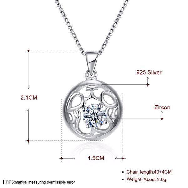 

pendant necklaces hollow round shape with big zircon simple fashion trendy plating white gold 925 pure silver necklace for woman
