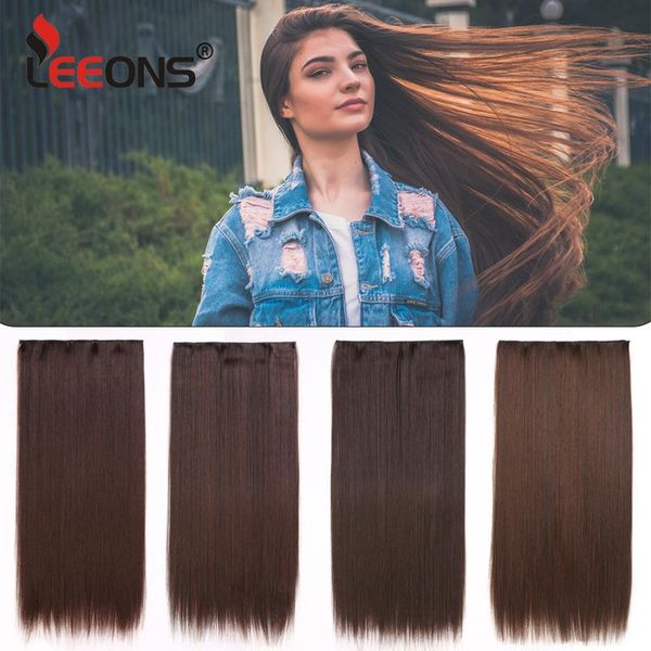 

synthetic wigs leoons black clip in hair 24 inch straight 5 for women girls color