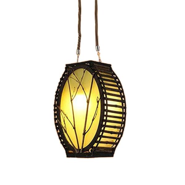 

pendant lamps bamboo woven lamp shade single head light semi-recessed ceiling hanging fixture for study decorative