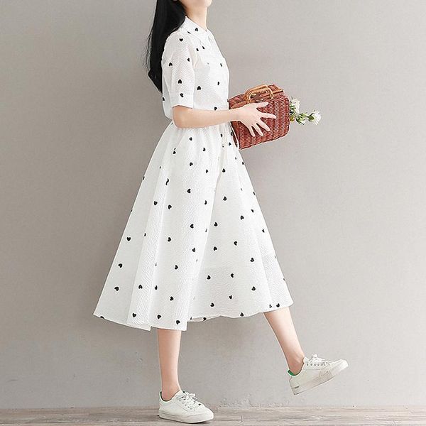 

maternity dresses summer dress 2021 printed loose short-sleeved shirt cotton and linen skirt, White