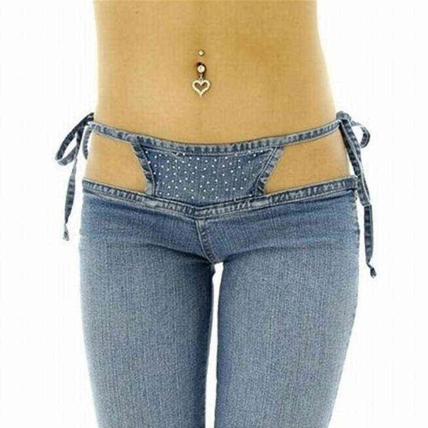 

personality women's slim ultra waist bikini jeans fashion drawstring trousers comfortable flares pants 211129, Blue