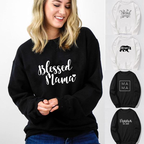 

women's hoodies & sweatshirts blessed mama letter print women sweatshirt mom life harajuku streetwear pullovers brushed mother gift ro, Black