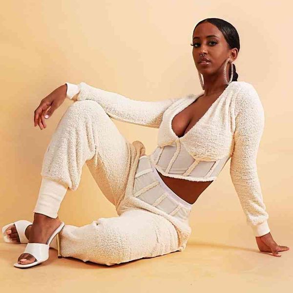 

europe and america spring deep v trousers cashmere casual suit women's wear 210602, White