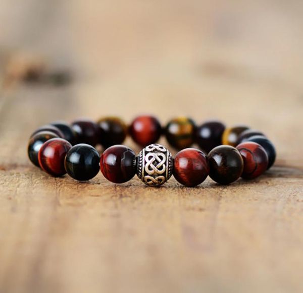 

beaded, strands men's natural bead bracelet 10 mm tiger eye tibetan charm fashion yoga spicy women's stone jewelry, Black