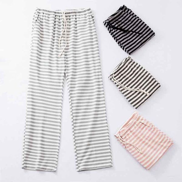 

women's sleepwear summer and spring ladies pajamas knitted sleep pants women striped full-length trousers loose casual bottoms, Black;red