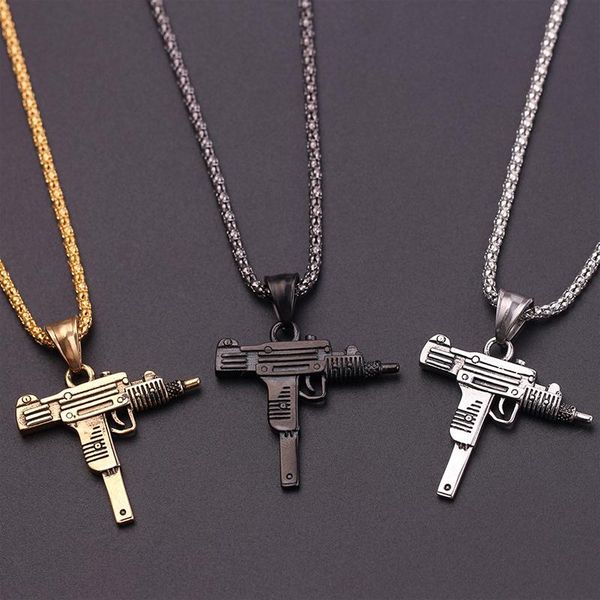 

pendant necklaces personality uzi gun shaped necklace for women men night club bar party accessory gothic male punk hip hop chain jewelry, Silver