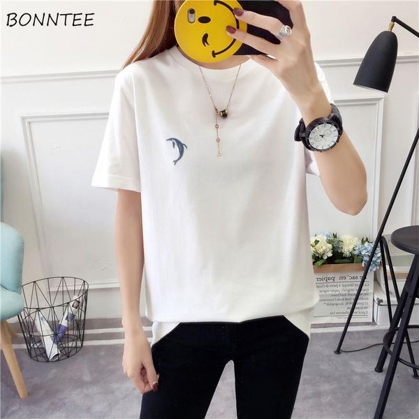 

women's t-shirt t-shirts women korean style leisure fashion loose o-neck daily all-match simple womens clothing summer students comfort, White