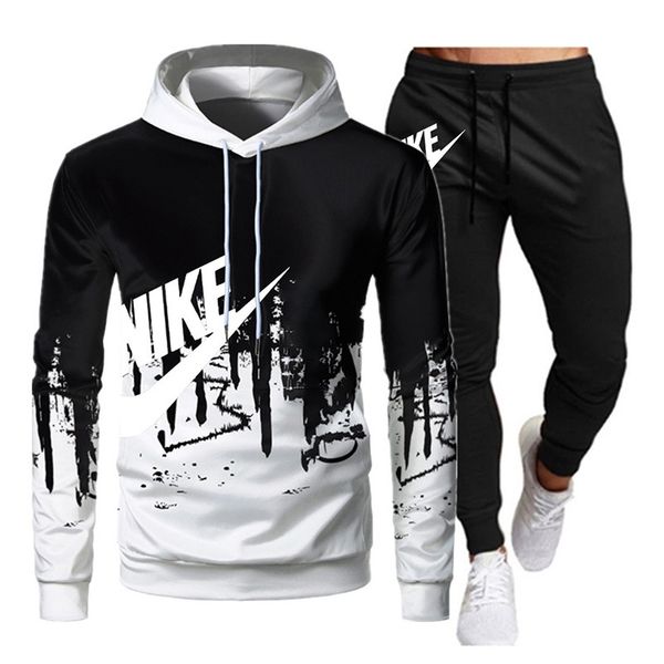 

2020 new letter printed hooded and women's plush casual sweater set, Black