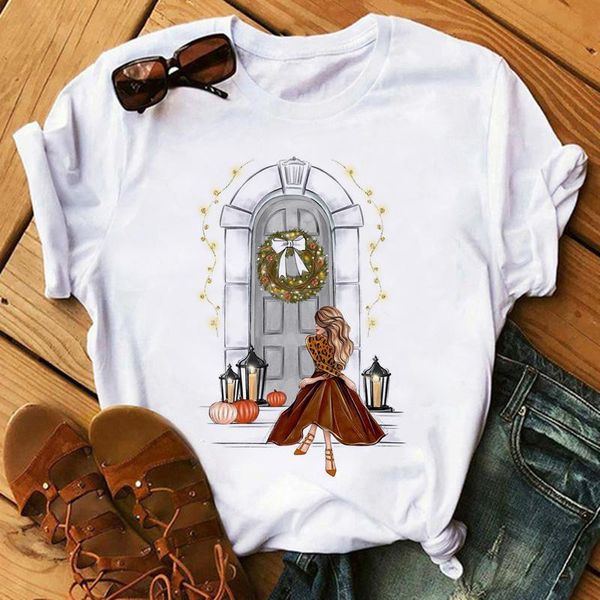 

women's t-shirt spice coffee pumpkin fashion ladies printed 90s girls thanksgiving fall halloween t shirt summer short sleeve tshirts, White