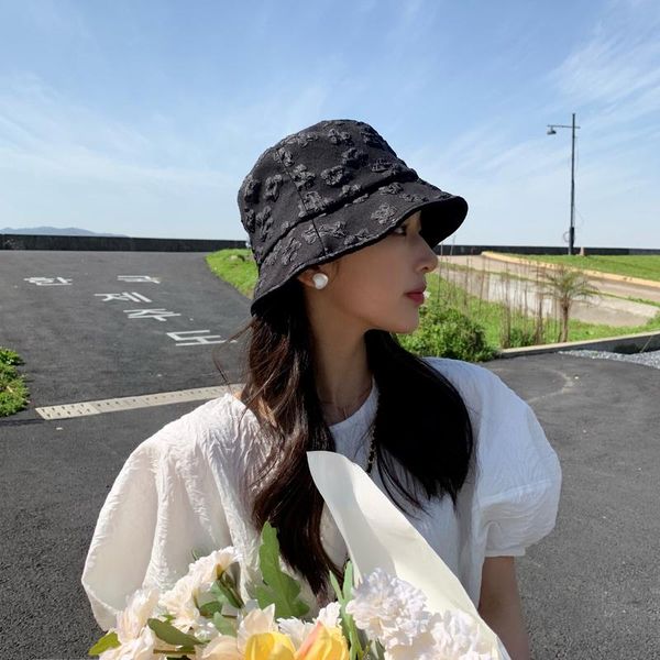 

wide brim hats women bucket hat cotton summer sunscreen panama pure color flower folds outdoor fisherman beach cap, Blue;gray
