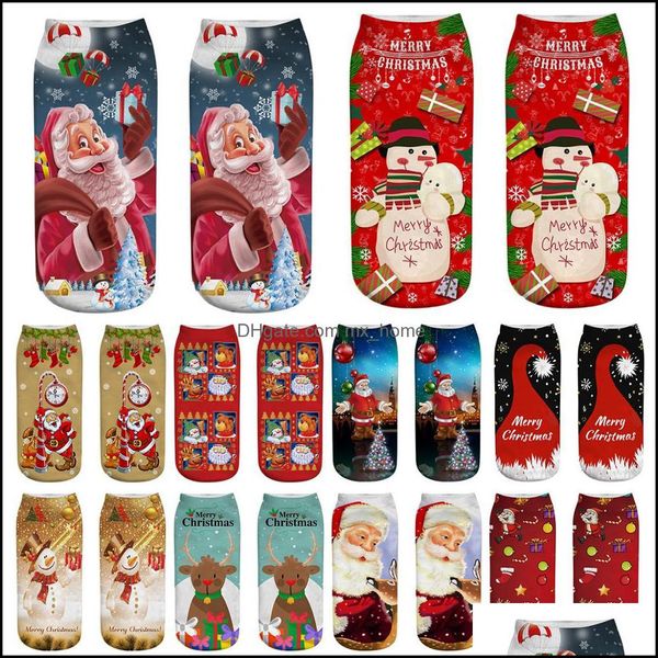 Socken Baby Kinder Kleidung Baby, Umstandsmode Damen Mädchen Weihnachten Lustig 3D-gedruckt Unisex Neuheit Herren Casual Low Cut Cartoon Elch Schneemann Ankl