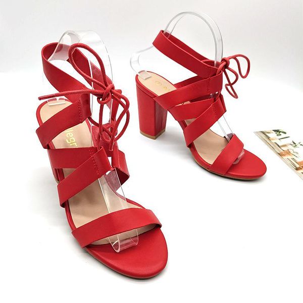 

sandals female sandal shoes cross-shoes block heels 2021 women's open toe girls chunky lace up fashion peep high comfort beige rome, Black