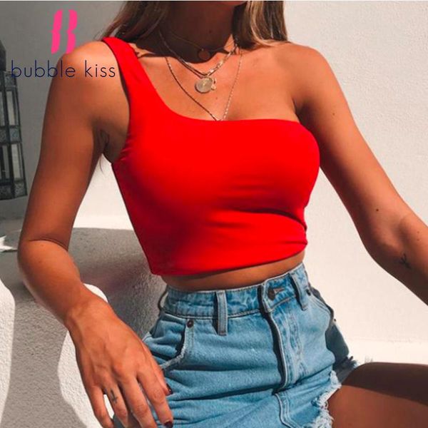 

women's tanks & camis crop women 2021 summer sleeveless woman girls vest one shoulder shirt blouse casual slim, White