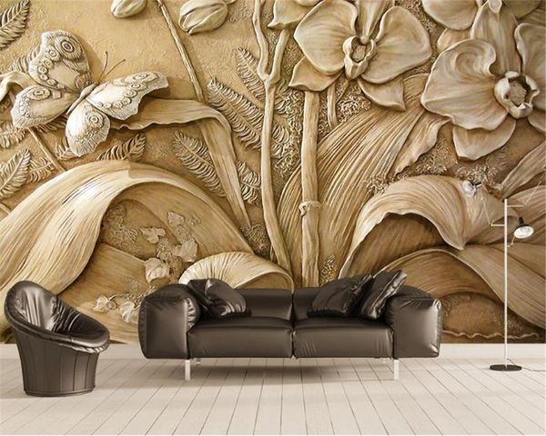 

wallpapers 3d wallpaper vintage european-style relief flower butterfly living room bedroom interior decoration silk
