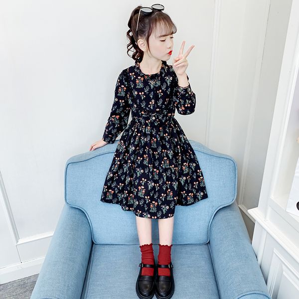 

girls dress floral pattern dress for girl casual style dress kids spring autumn girls costumes kids 6 8 10 12 14, Red;yellow