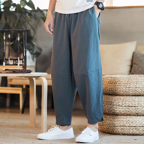 

chinese style cotton mens pants jogger men linen pants comfortable male trousers harem pants casual full streetwear 12120, Red