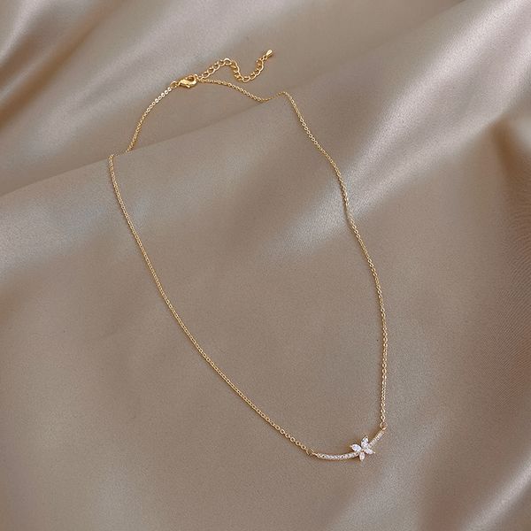 

xianlan713 web celebrity set auger smile butterfly necklace female ins cold wind clavicle necklace contracted temperament joker ne, Silver