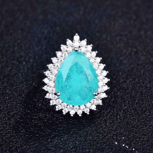 

cluster rings silver inlaid blue-green crystal drop-shaped adjustable ring exquisite sparkle women's jewelry wedding accessories, Golden;silver