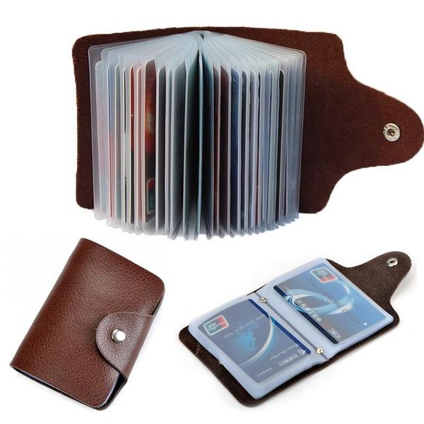 

card holders genuine leather business case women's id bag female holder 26 bank cards slots for men, Brown;gray