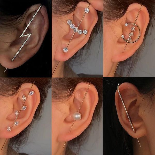 

ear wrap crawler hook earrings 1pcs multiple styles geometric stud piercing earring street hip hop jewelry, Golden;silver