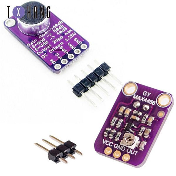 

integrated circuits gy- max4466 max9814 electret microphone module adjustable gain out gnd vcc board 2.4-5v dc for arduino