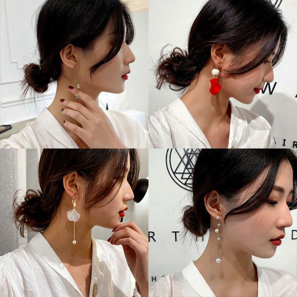 

2021 net red fashion versatile long tassel creative chen xiaozu same earrings, Black