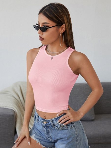 

solid crop tank w8vt#, White