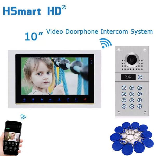 

tuya smart app remote unlock 10 inch wifi ip video door phone intercom system motion detection code keypad rfid camera phones