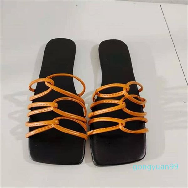 

slippers 2021 summer large women's shoes, casual slim flat square, Black