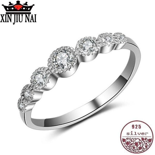 

cluster rings 100% 925 sterling silver round cubic zirconia eternity ring band stone charm wedding pave engagement women, Golden;silver