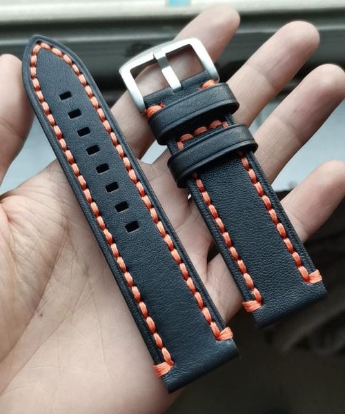 

watch bands 20mm 22mm 24mm handmade genuine leather thick line cowhide strap men's black band fashion wristband, Black;brown