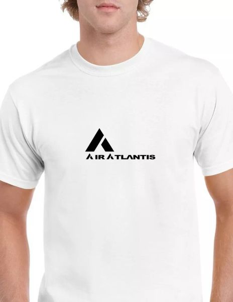 

air atlantis black logo portuguese airline aviation geek white cotton t-shirt, White;black