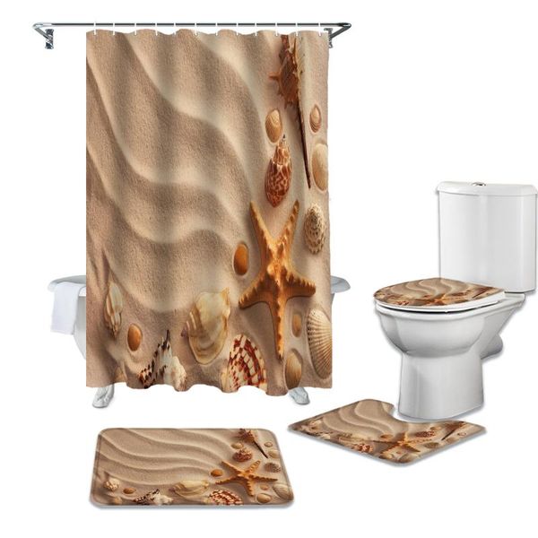 

sea beach shell starfish shower curtain set carpet cover toilet bath mat waterproof bathroom curtains