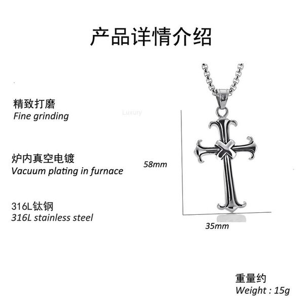

fashion design necklace pendant liguxury jewelry titanium steel crow cross men's and women's stainless children's military fl, Silver
