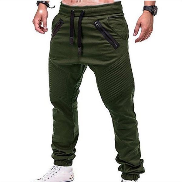 

fashion drawstring zip strips pockets men tracksuits ankle tied long pants sports trousers, Gray