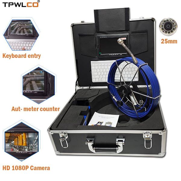 

20m cable waterproof 25mm sewer camera with 12pcs leds 7" display cctv-pipe inspection equipment system keyboard ip cameras