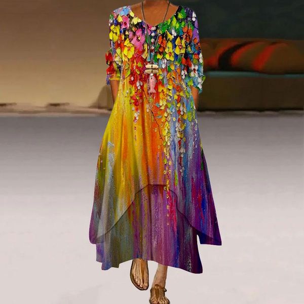 

casual dresses 2021 summer autumn long dress elegant robe party sleeves women sundress vintage maxi for, Black;gray