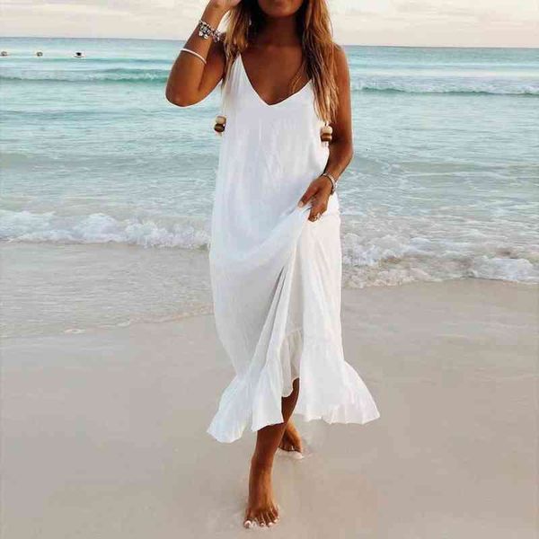 

vestidos summer women strapless v neck sleeveless dress casual loose long maxi dress white oversized ruffle sundress, Black;gray