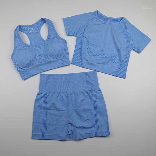 

yoga outfits seamless set women gym workout clothes sports bra+short sleeve fitness crop high waist legging shorts 3pcs suits1, White;red