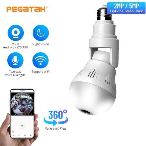 

cameras 5mp wifi panorama cctv camera home security 360 fisheye bulb lamp video surveillance night vision ip