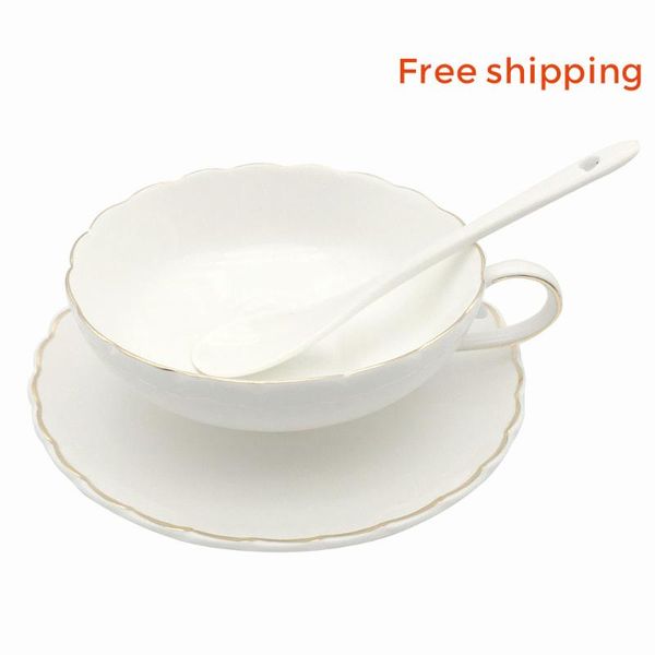 

coffee cup lily set gold edge white style ceramic dish spoon 184ml cups & saucers
