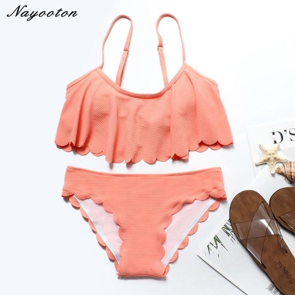 

women's swimwear bikini set swimsuit low waist women ruffle vintage solid swimming bathing suits 2021 beach wear maillot de bain, White;black